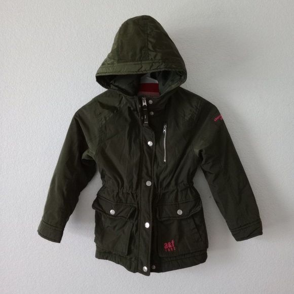 Abercrombie kids Little Girls dark Olive green puffer hooded jacket full zip - Picture 5 of 9